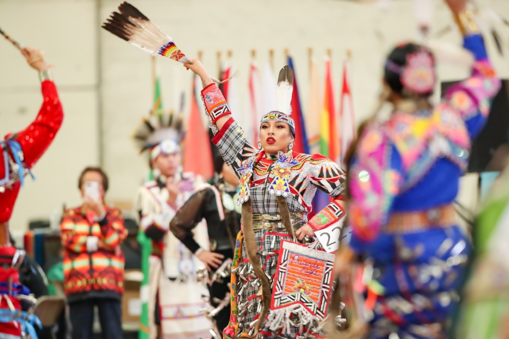 Woman Performaing at Wacipi Cultural Event in Grand Forks North Dakota Woman Performaing at Wacipi Cultural Event in Grand Forks North Dakota