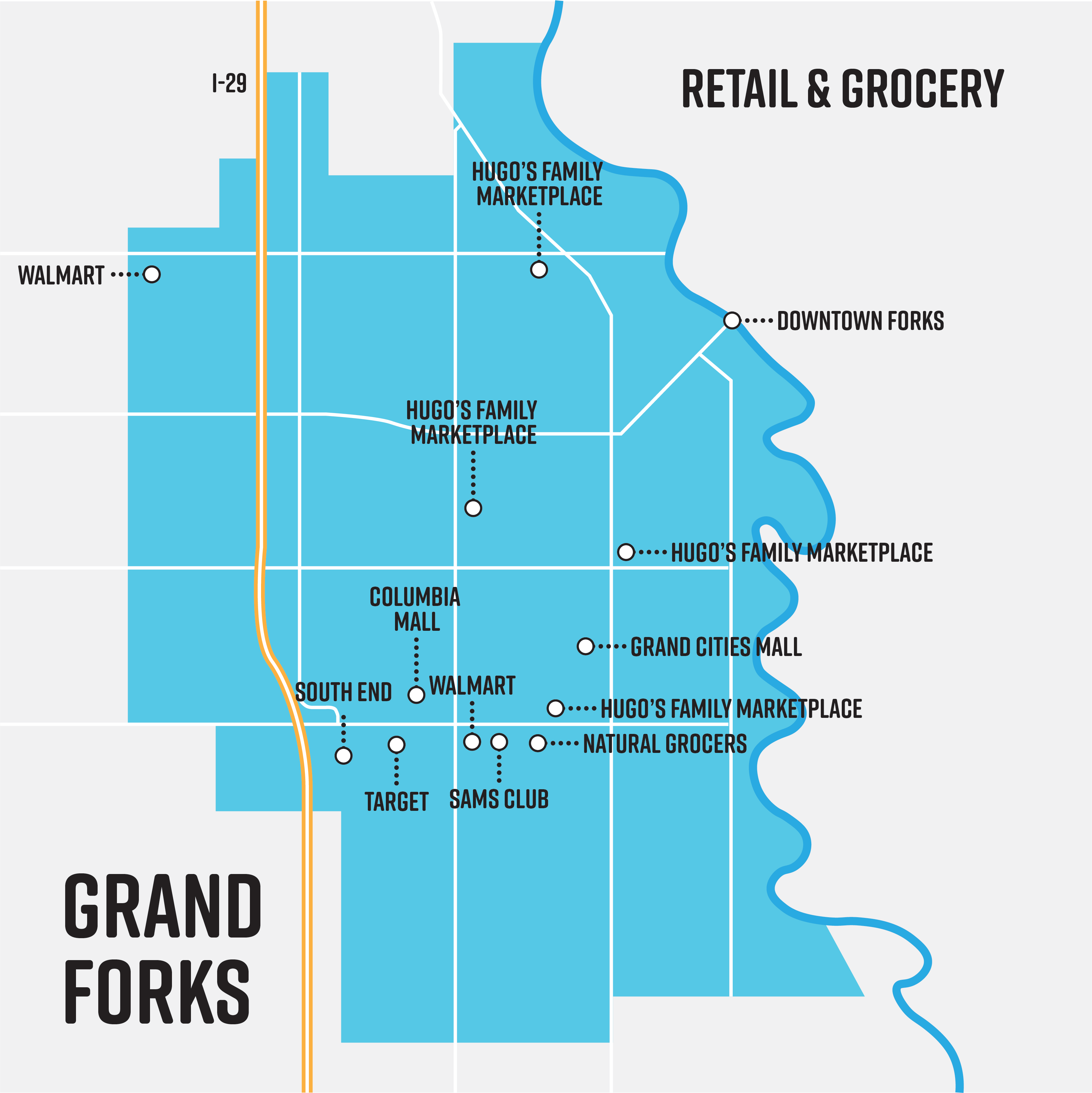 Map of Grand Forks Shopping North Dakota Grocery Retail Stores Map of Grand Forks Shopping North Dakota Grocery and Retail Stores