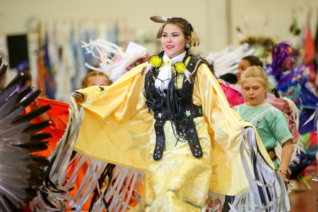 Woman and Children Dressed for Wacipi Cultural Event in Grand Forks
