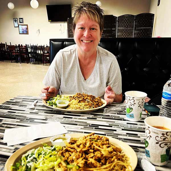 Chicken-suqaar-at-Safari-Restaurant Woman at Safari enjoying her meal in Grand forks.