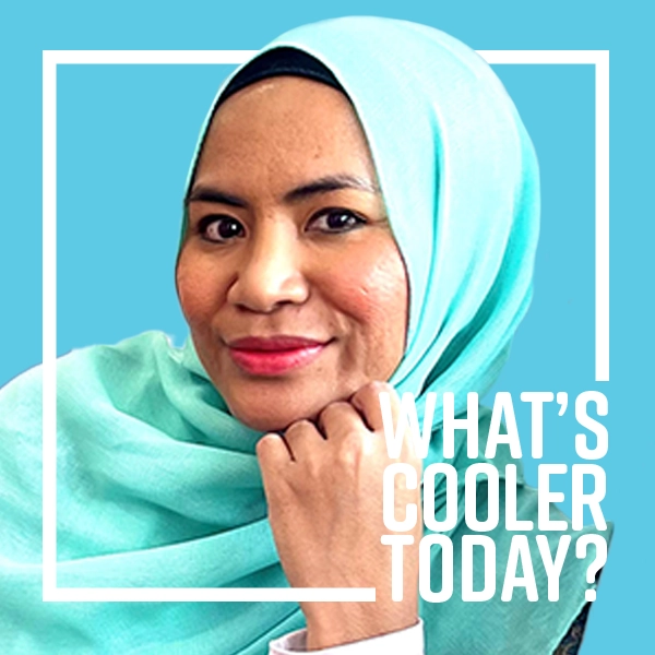 WCT - Fifi What's Cooler Today? author Fifi in front of blue background.