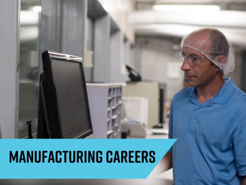 Manufacturing Careers in Grand Forks Man looks at computer in Grand Forks factory.