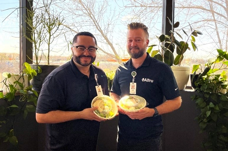 kenneth-blue-zones WCT Kenneth and a coworker display their salads from the Blue Zones approved restaurant Crisp and Green