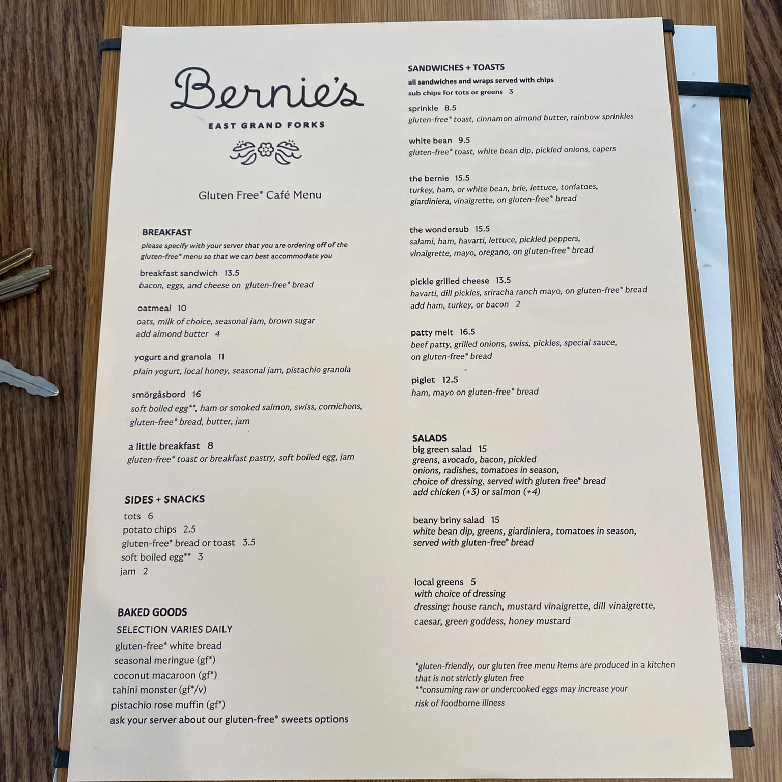bernies-menu Bernie's food menu Grand Forks