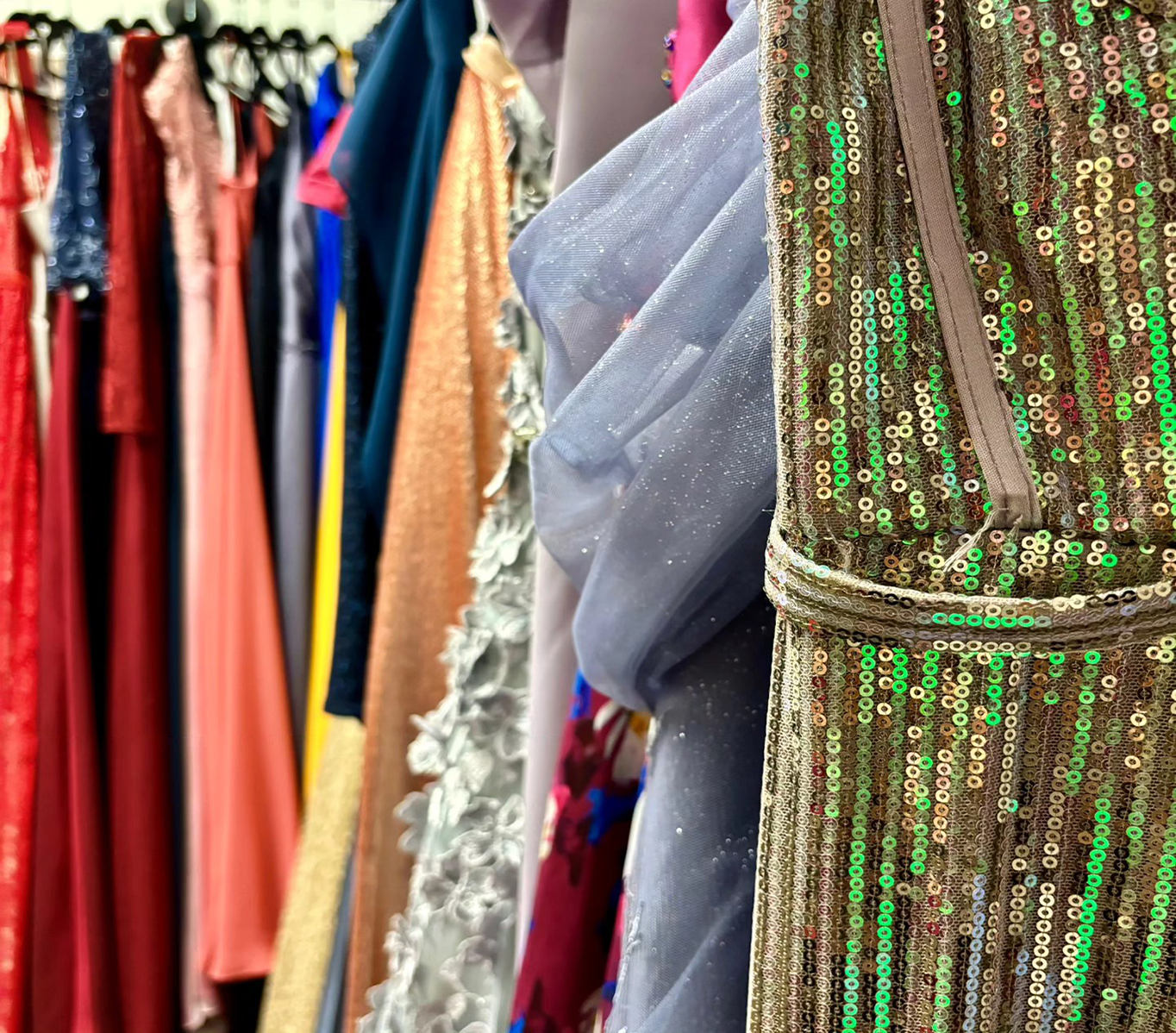 Formal Dresses Close Up A zoomed in close up of some formal dresses from the Sylvia's Closet initiative.