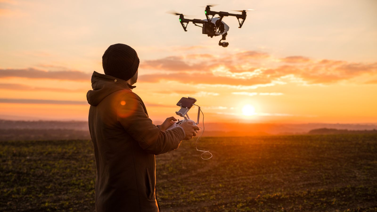 Drone Flying over sunset