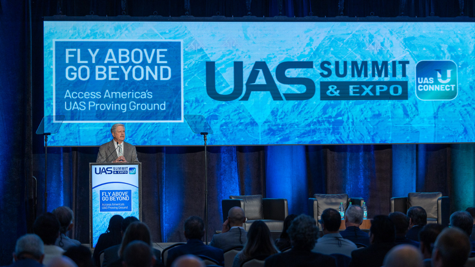 UAS Summit Speech Photo Photo of presenter at a former UAS Summit & Expo