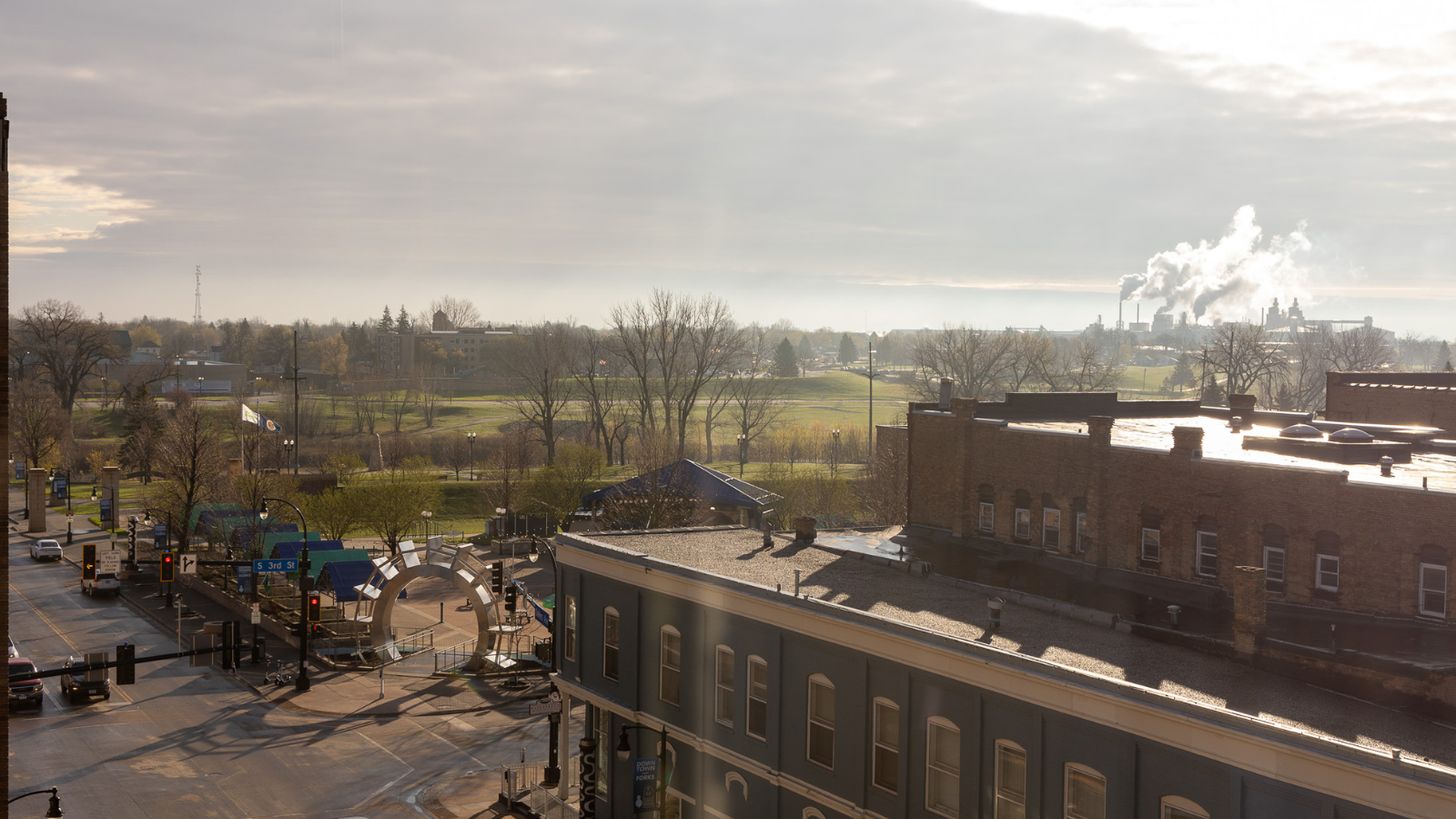 View from the Olive Ann Hotel A view from the Olive Ann overlooking Grand Forks Downtown Town Square on a sunny fall morning.