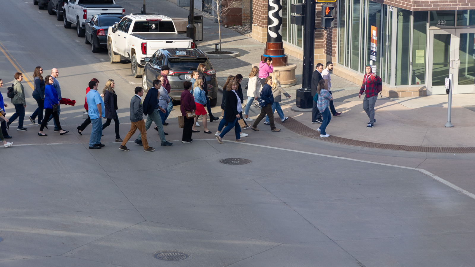 Downtown Walking Tour Photo A photo of a group of site selectors receiving a downtown walking tour of Grand Forks!