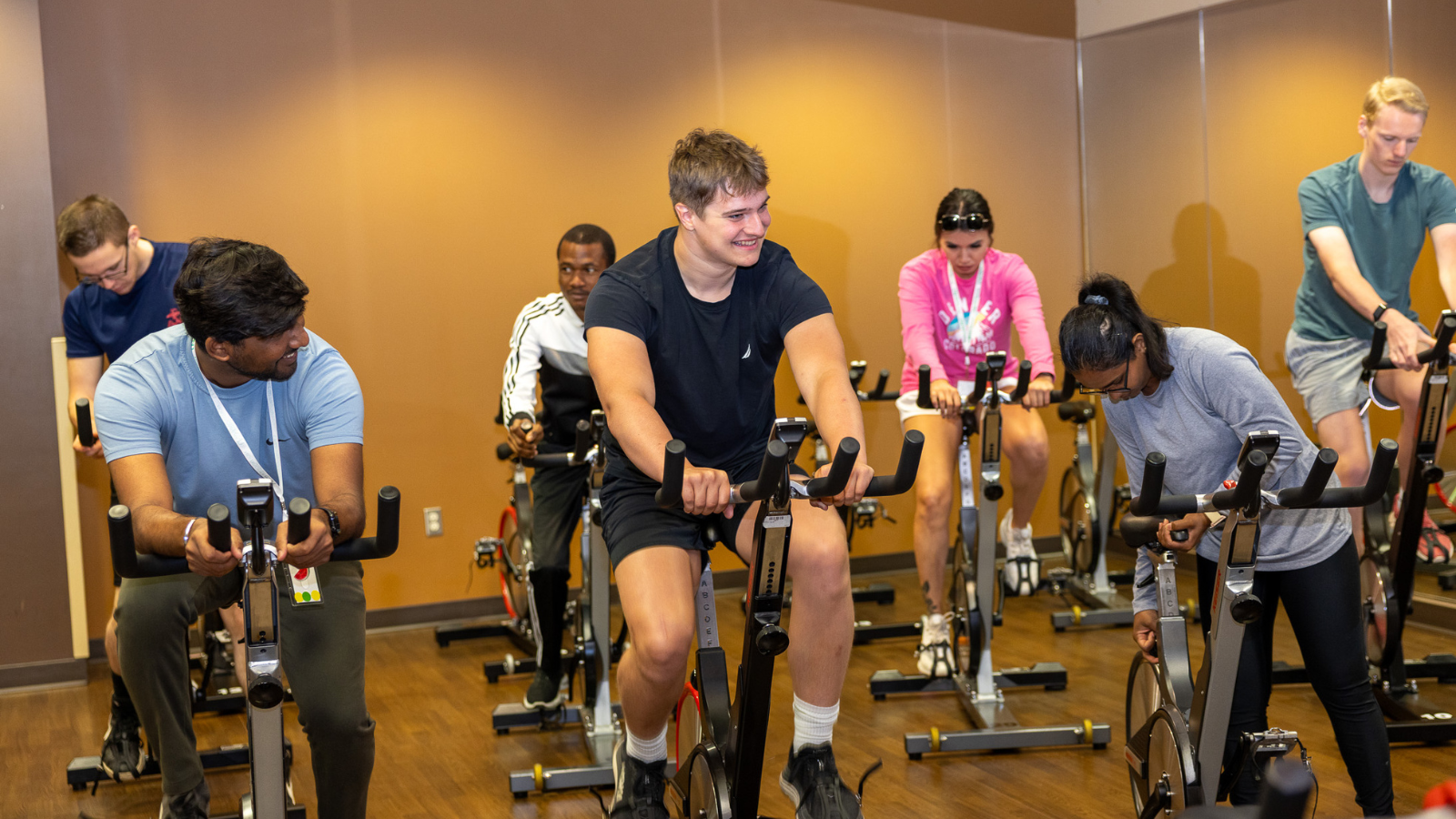 Choice Cycling Class Choice Fitness group cycling class photo. Lots of smiles all around!
