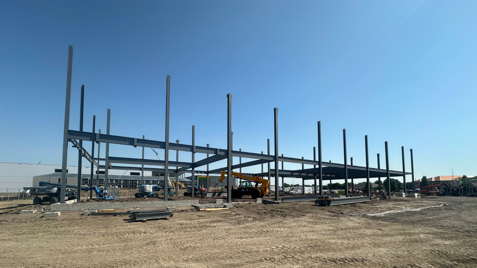 Building progress of the Grand Fork's Children's Museum. Currently just beams and the structural components